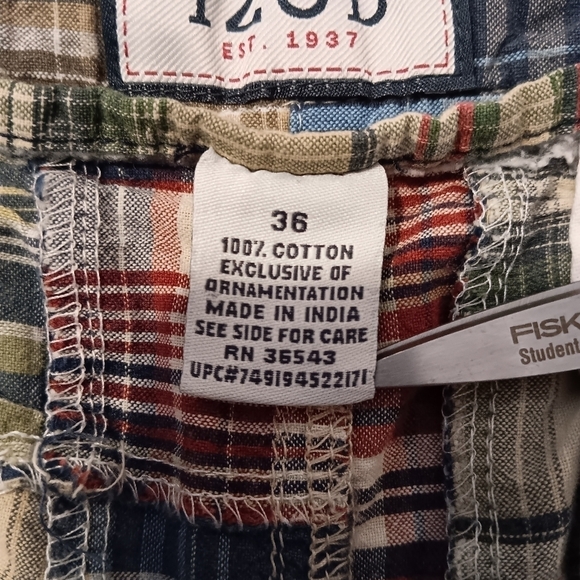 Izod patchwork plaid shorts men's size 36 blue rust tan white black - Picture 5 of 6